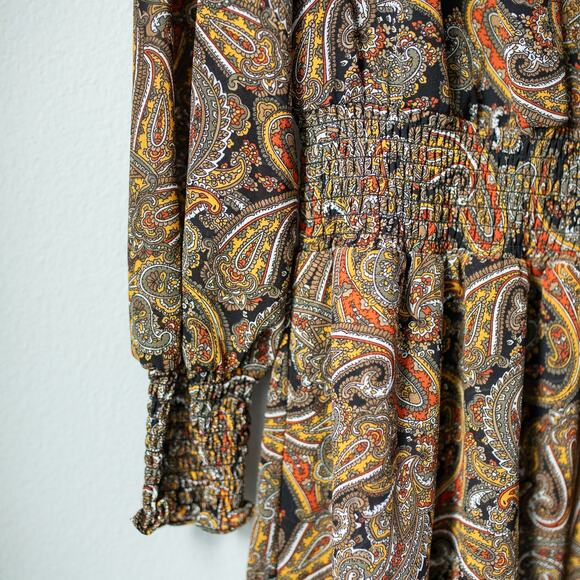 Michael Kors Paisley Boho Chic Smocked Tiered Mini Dress Western Cottagecore - Picture 3 of 9
